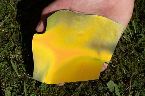 An image showing a sample Pure Structural Colour applied to silicone rubber in yellow